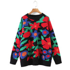 Floral Round Neck Drop Shoulder Sweater