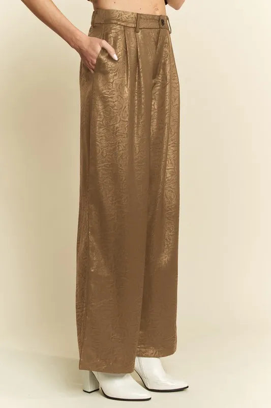 Davi & Dani Crinkled Textured Wide Leg Pants