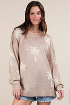 VERY J Palm Tree Graphic Oversized Knit Sweater