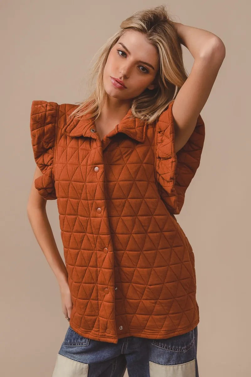 BiBi Quilting Knit Ruffle Sleeve Vest
