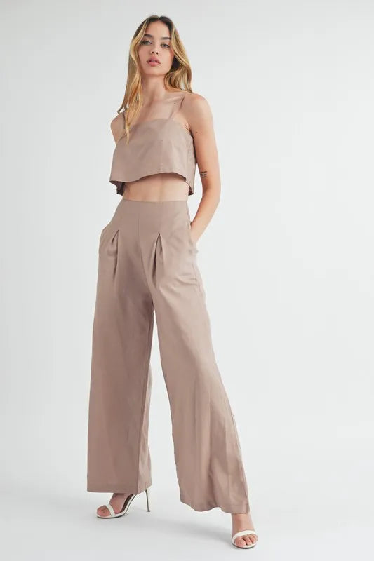 MABLE Linen Mix Crop Cami and Wide Leg Pants Set