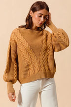 SO ME Mineral Washed Loose Fit Textured Cable Sweater