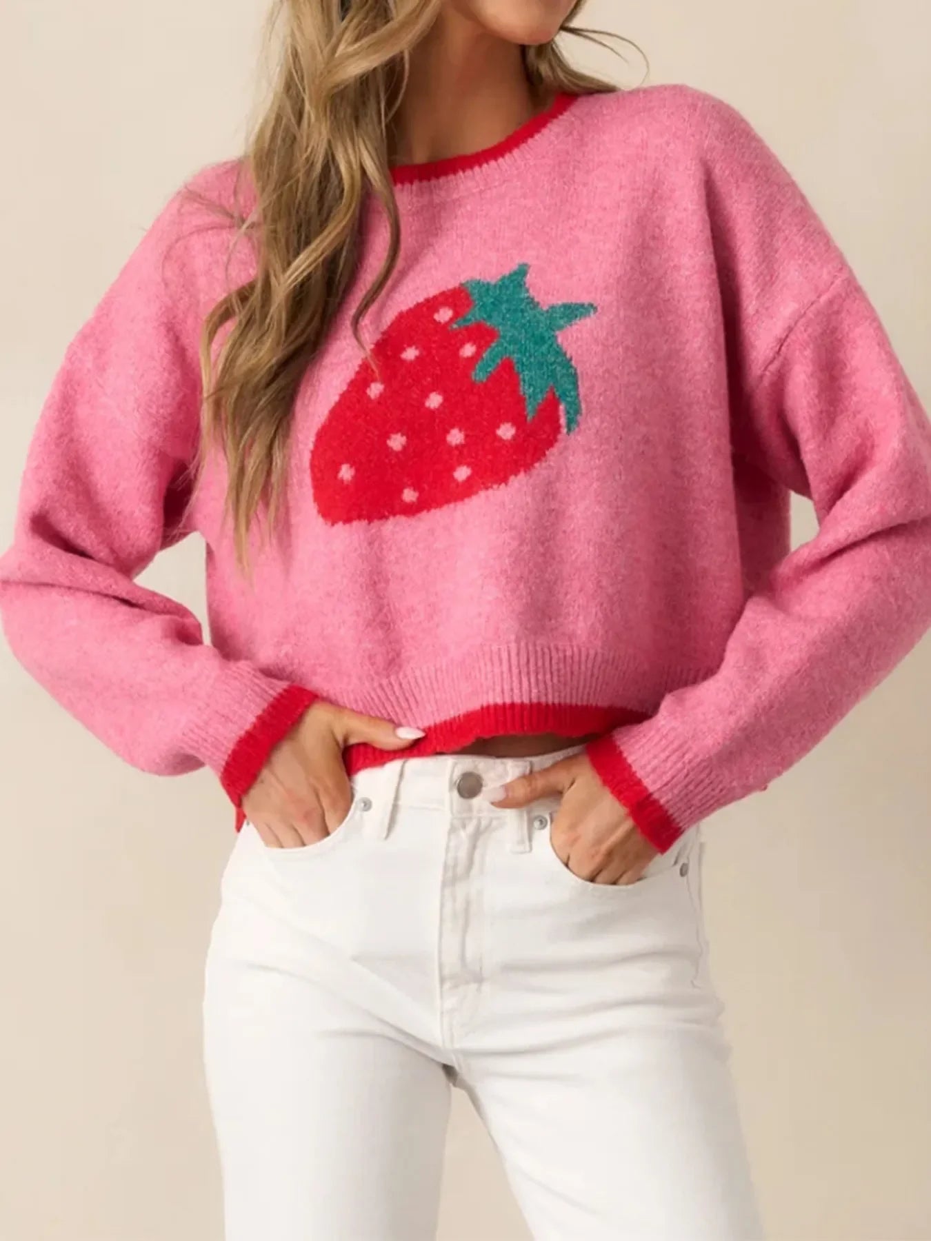 Strawberry Round Neck Long Sleeve Sweater