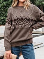 Geometric Round Neck Long Sleeve Sweater