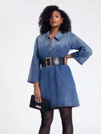 Half-Zip Collared Vintage Denim Dress