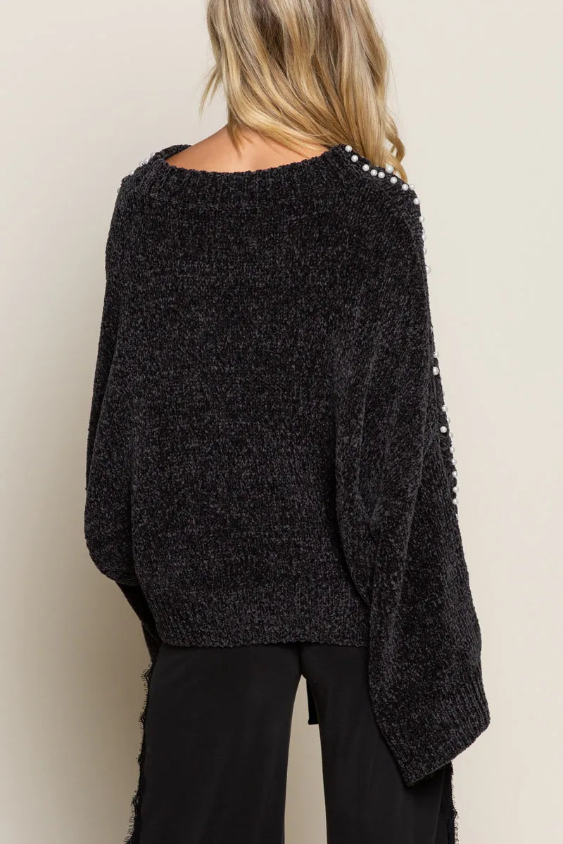 POL Oversized Pearl Embellished Sweater