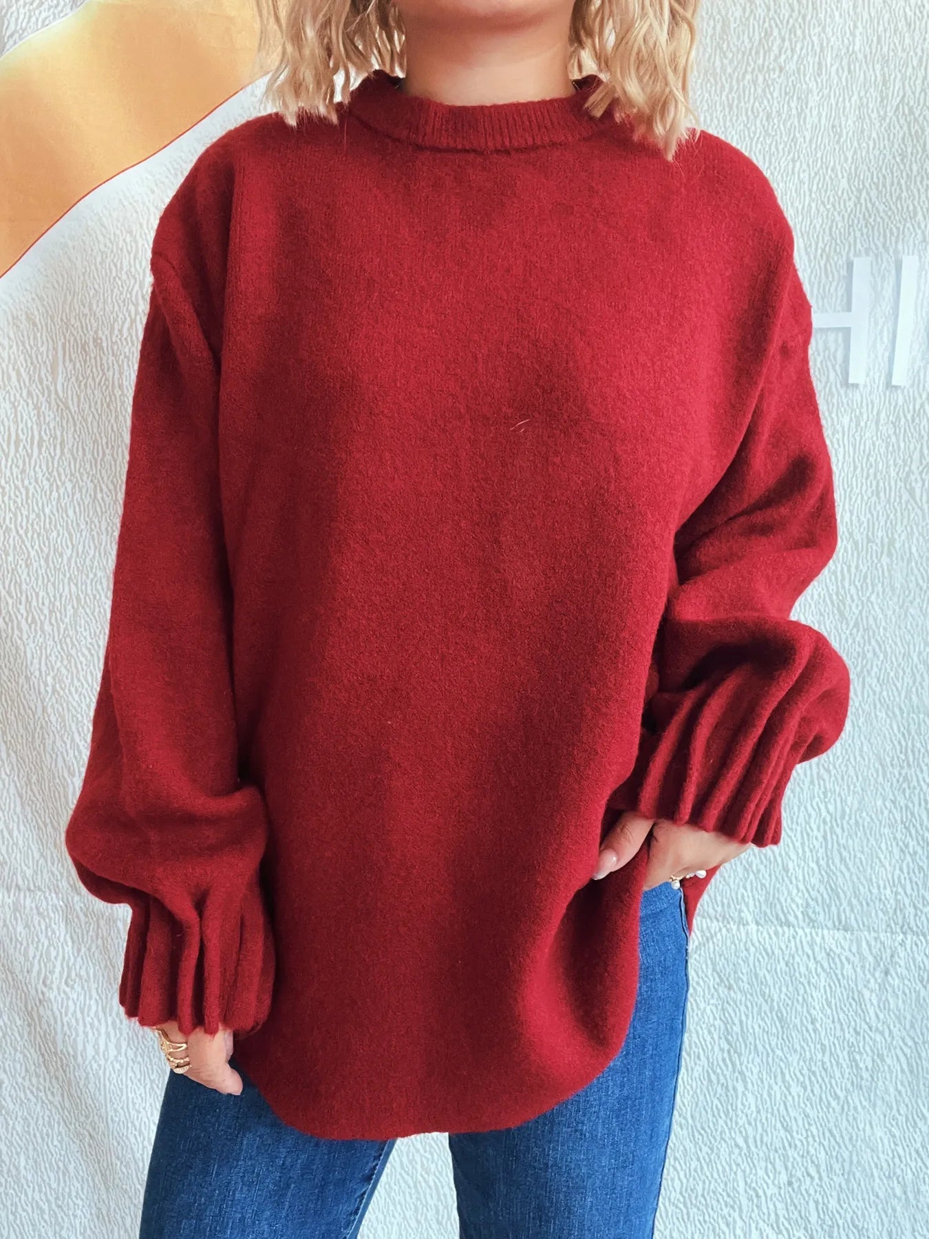 Round Neck Dropped Shoulder Sweater