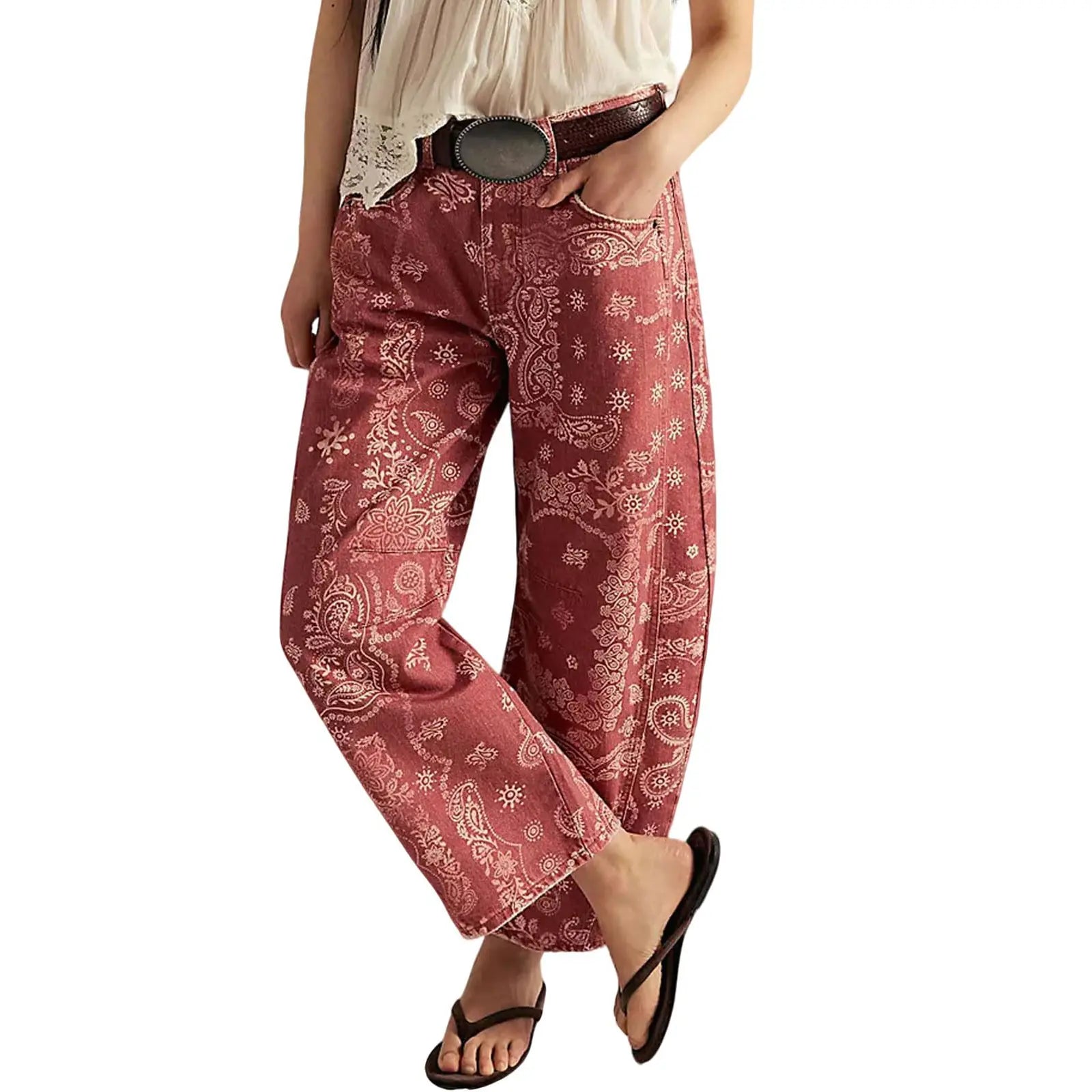 Wide-Leg Loose Mid-Rise Casual Denim Trousers