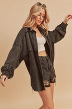 Aemi + Co Acid Washed Exposed Seam Button Up Jacket