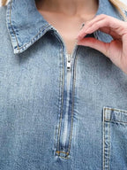 Half-Zip Collared Vintage Denim Dress
