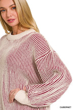Zenana Two Tone Crewneck Sweater Oversized