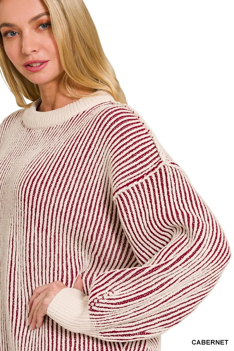 Zenana Two Tone Crewneck Sweater Oversized