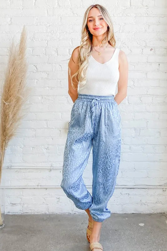 And The Why Satin Leopard Print Joggers