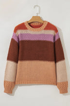 Colorblock Striped Round Neck Sweater