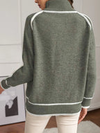 Turtleneck Contrast Trim Sweater with Ribbed Details