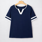 Women's Contrast Trim V-Neck Short Sleeve Tee