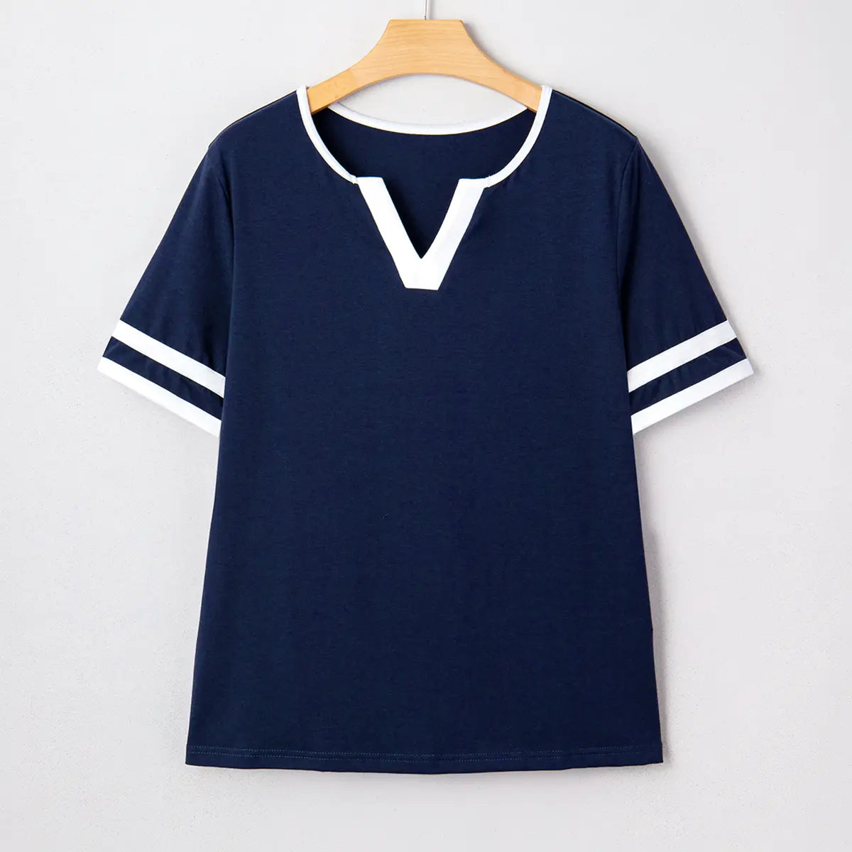 Women's Contrast Trim V-Neck Short Sleeve Tee