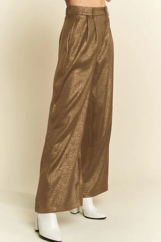 Davi & Dani Crinkled Textured Wide Leg Pants