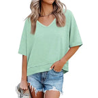 Oversize V-Neck Short Sleeve Casual Flowy Top