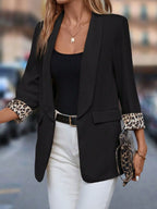 Leopard Lapel Collar Open Front Blazer