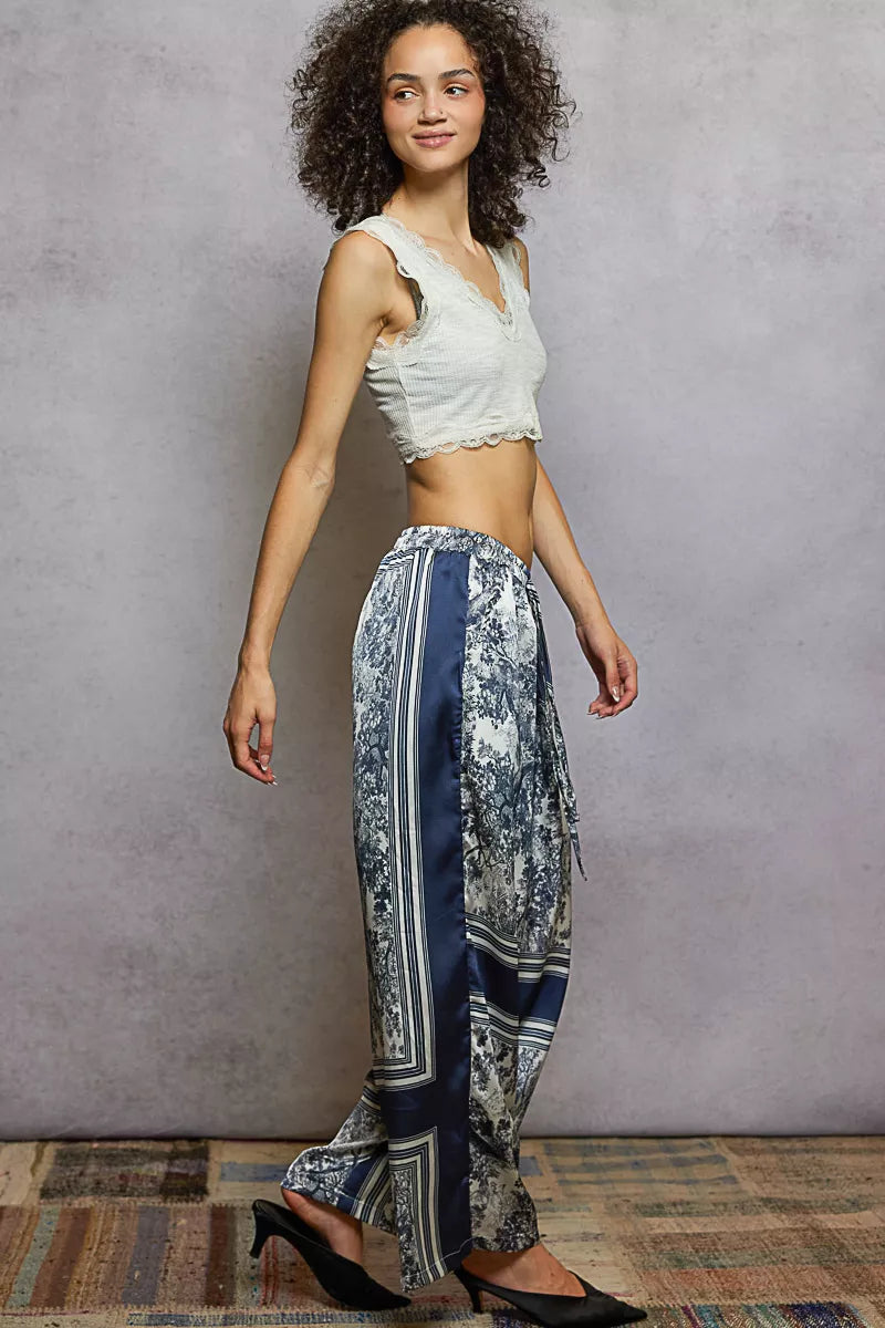POL Floral Printed Woven Wide Leg Drawstring Pants