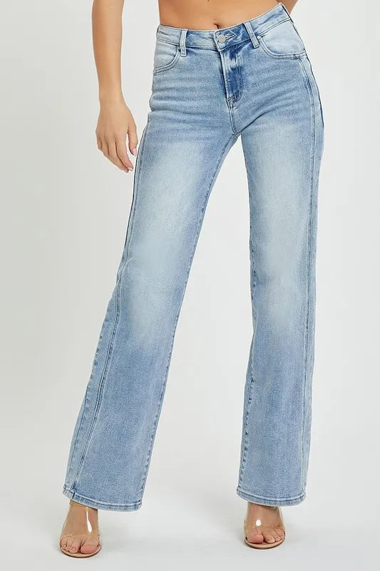 RISEN Plus Size Mid Rise Straight Jeans