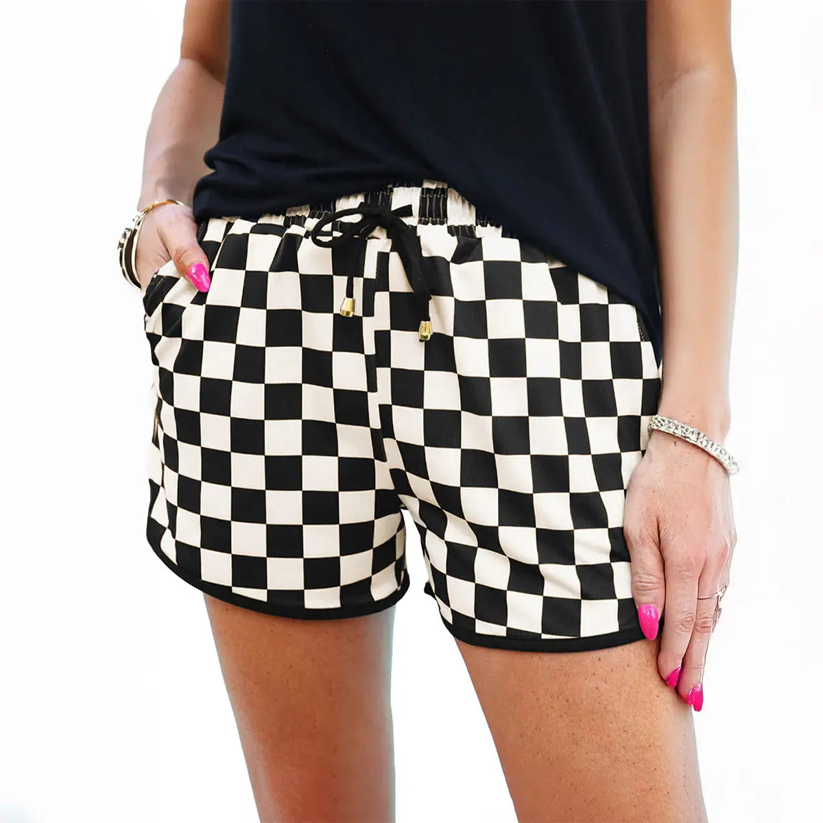 Women's Checkered Drawstring Casual Summer Shorts