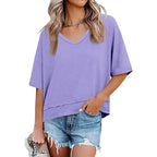 Oversize V-Neck Short Sleeve Casual Flowy Top