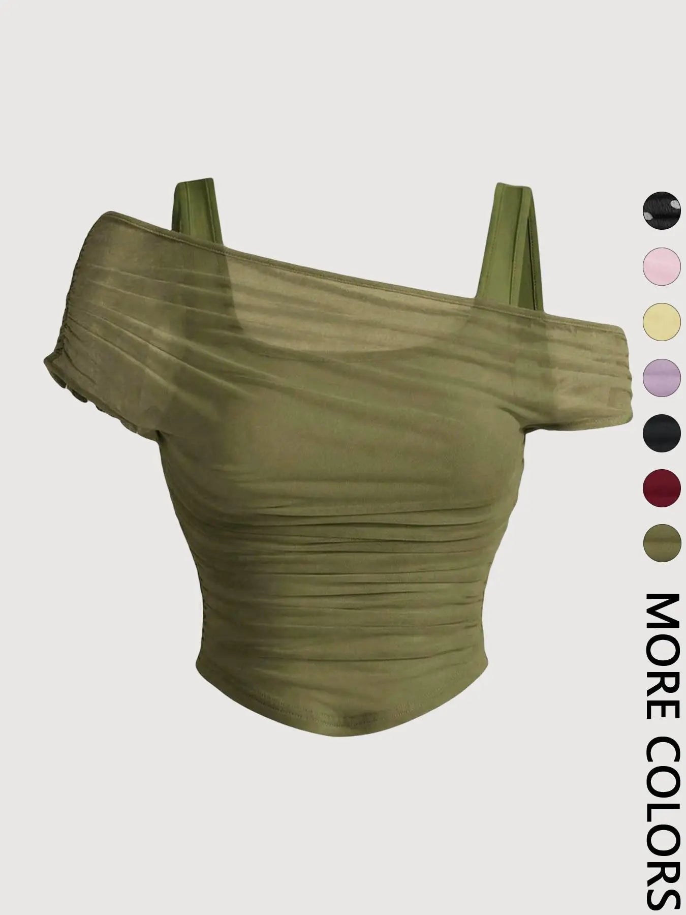 Women's Asymmetric Ruched Mesh Crop Top