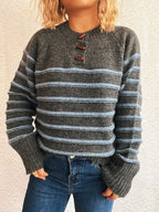 Striped Button Detail Long Sleeve Sweater