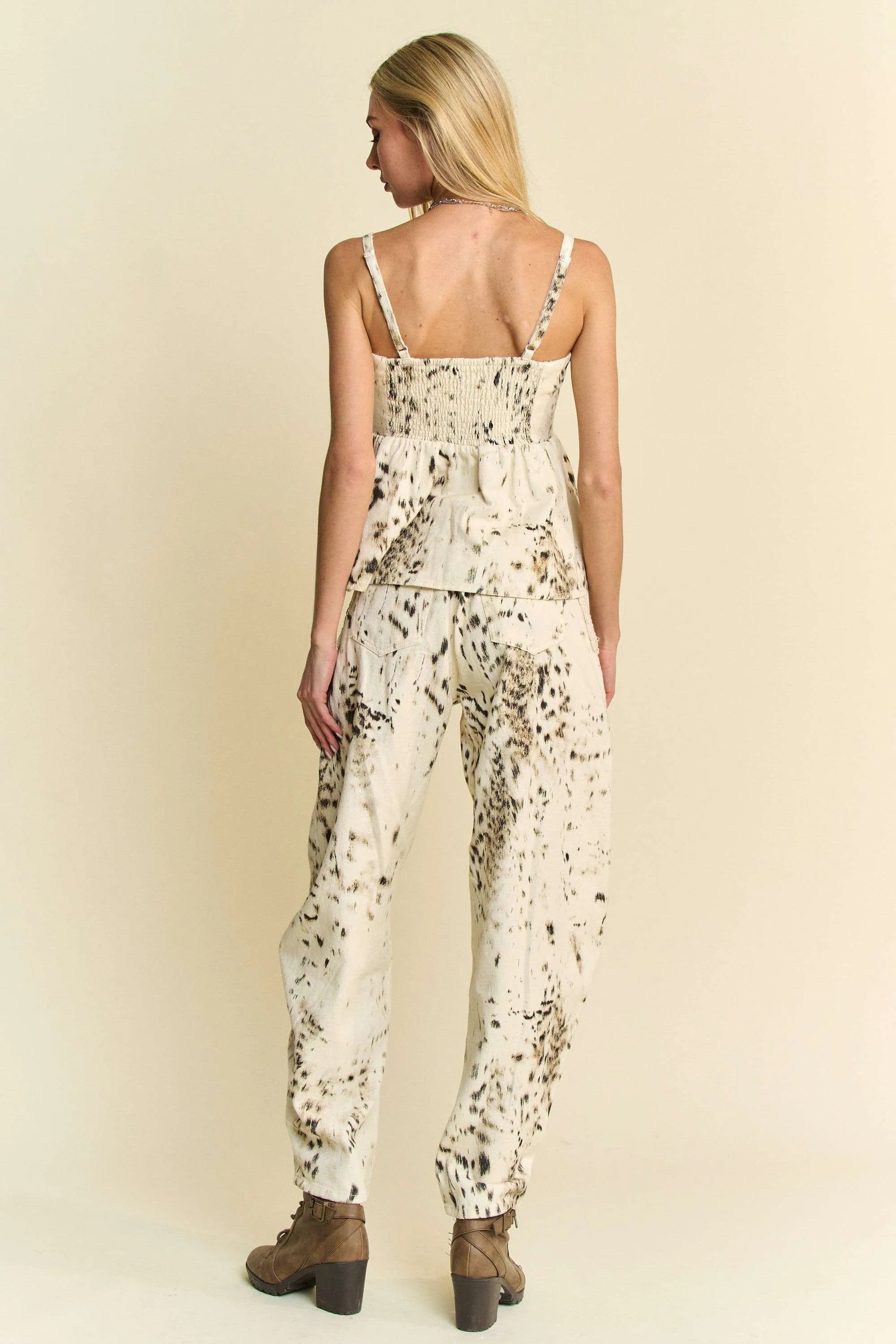 Davi & Dani Abstract Tie Dye Dot Lace Detail Barrel Pants
