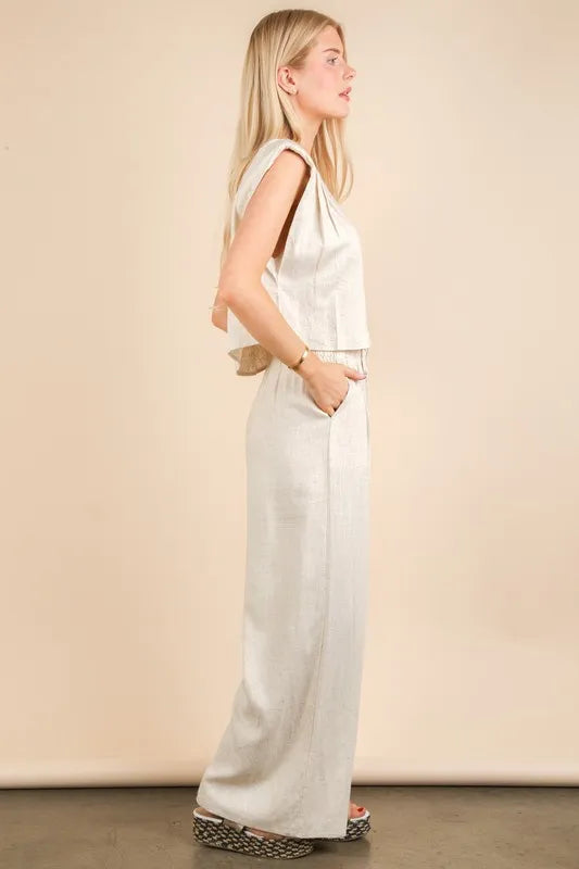 VERY J Solid Woven Top & Pants Set