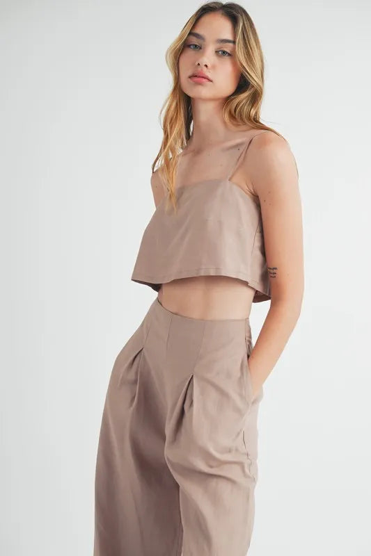 MABLE Linen Mix Crop Cami and Wide Leg Pants Set