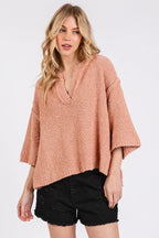 Mittoshop Side Slit Notched Drop Shoulder Sweater