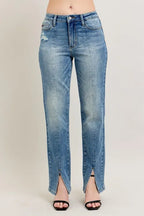 Judy Blue Full Size High Waist Vintage Wash Front Seam & Slit Straight Plus Size