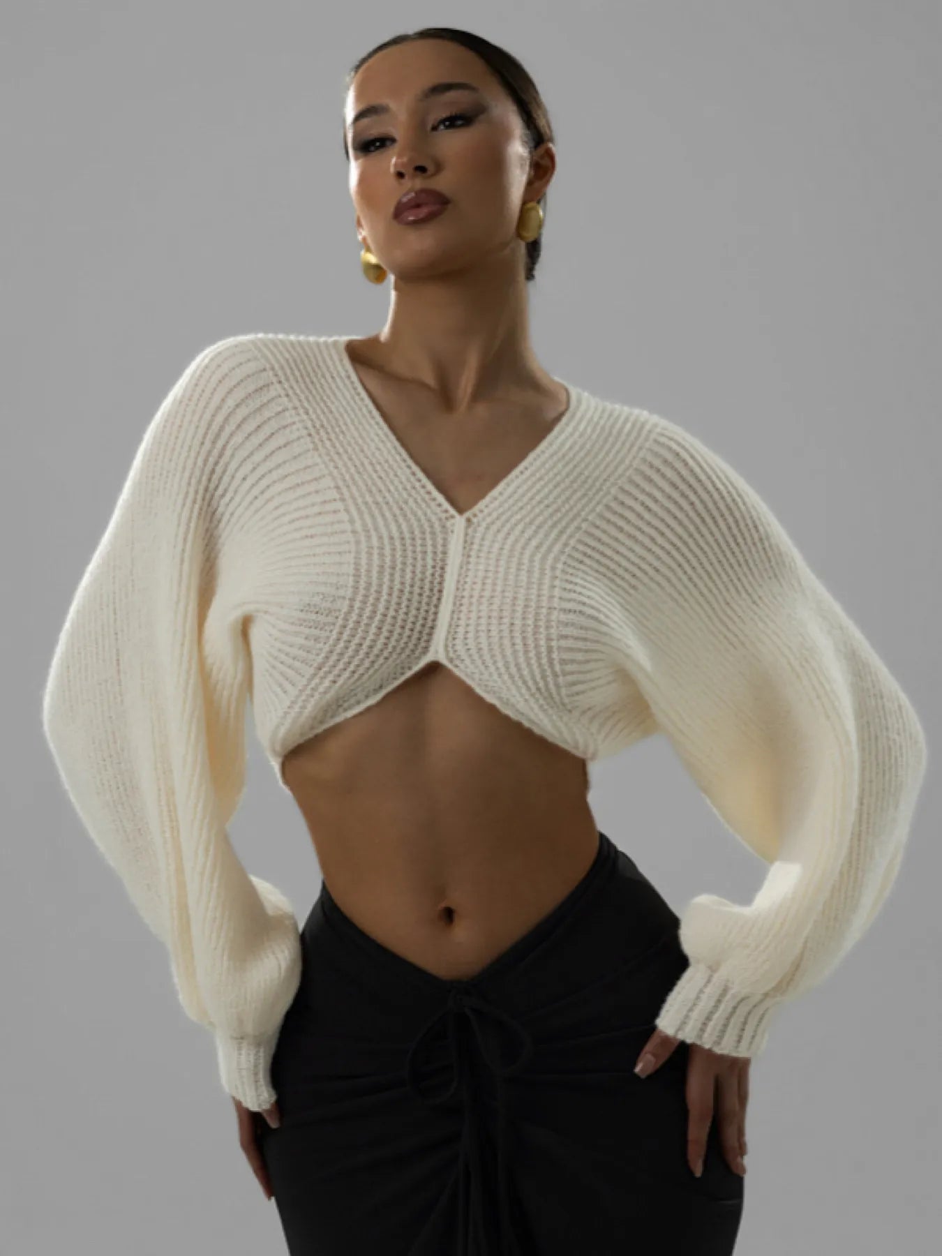 V-Neck Long Sleeve Crop Sweater