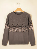 Geometric Round Neck Long Sleeve Sweater