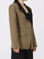 Contrast Lapel Collar Long Sleeve Blazer