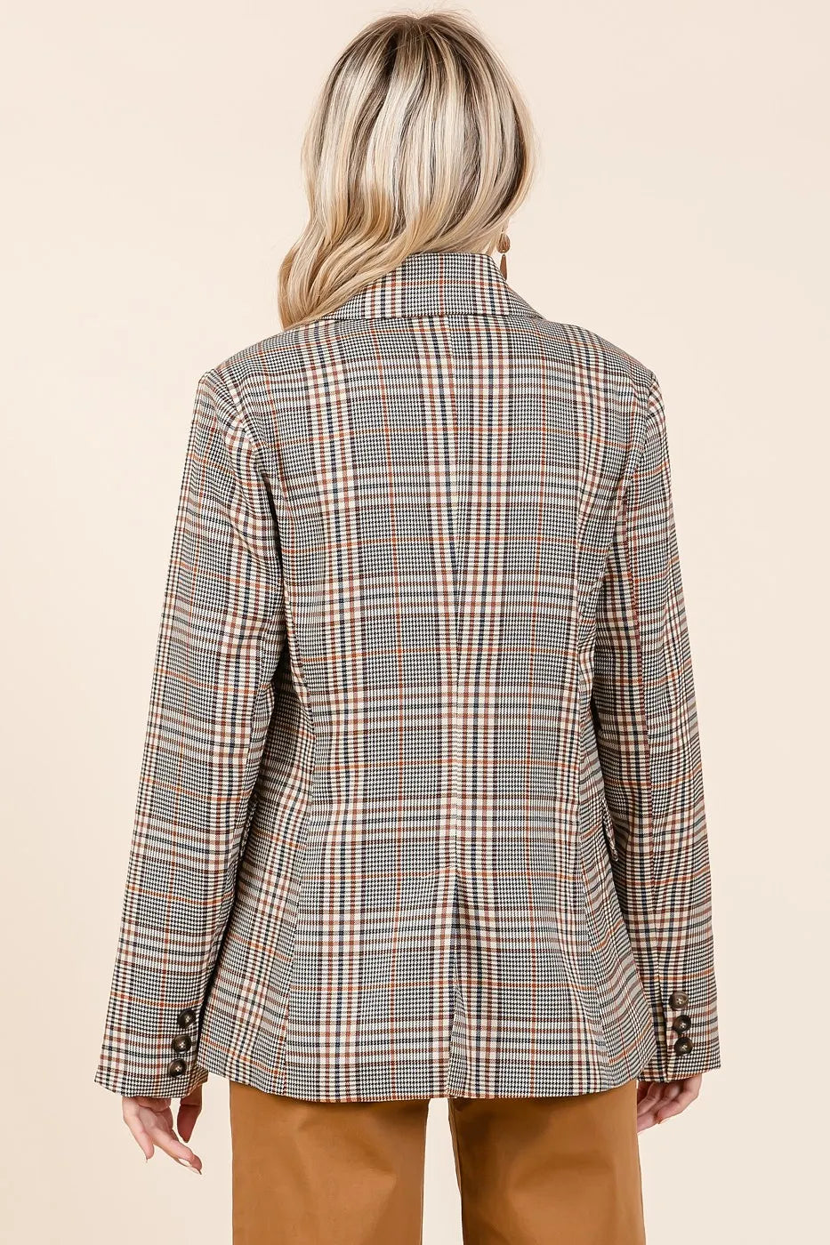 Mittoshop Plaid Double Breasted Relaxed Fit Blazer