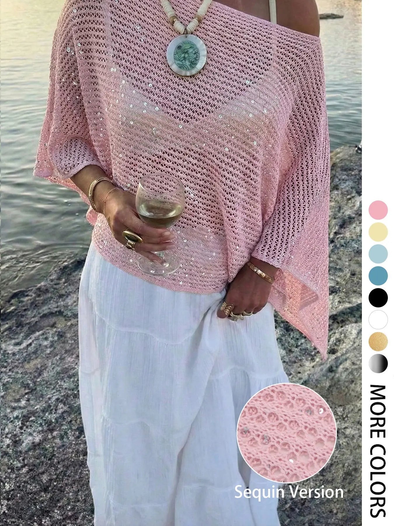 Sequin Hollow-out Knit Summer Top