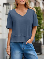 Oversize V-Neck Short Sleeve Casual Flowy Top