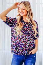 And The Why Leopard Foil Printed Half Sleeve Summer Sweater