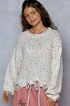 POL Round Neck Fringed Hem Sweater
