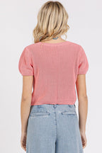 Mittoshop V-Neck Short Sleeve Crop Sweater
