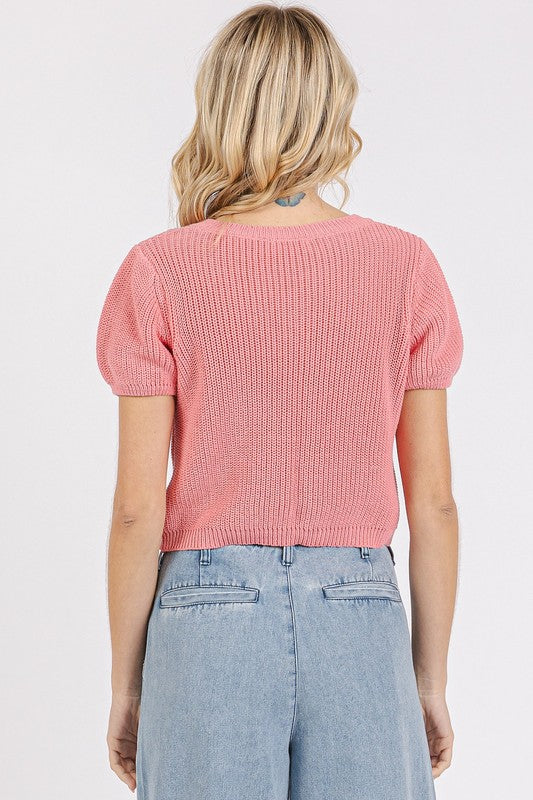 Mittoshop V-Neck Short Sleeve Crop Sweater