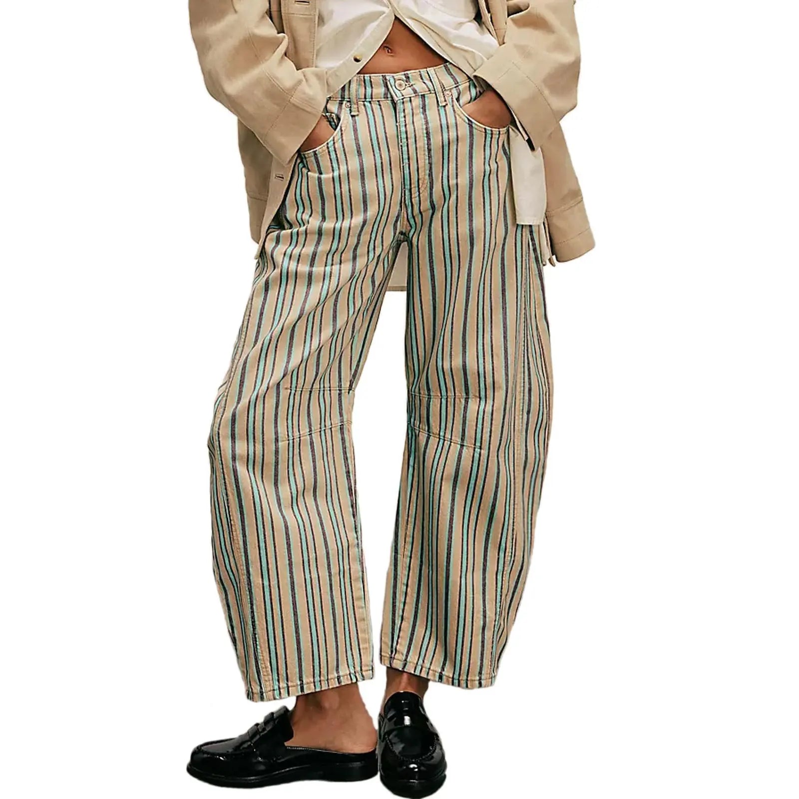 Wide-Leg Loose Mid-Rise Casual Denim Trousers