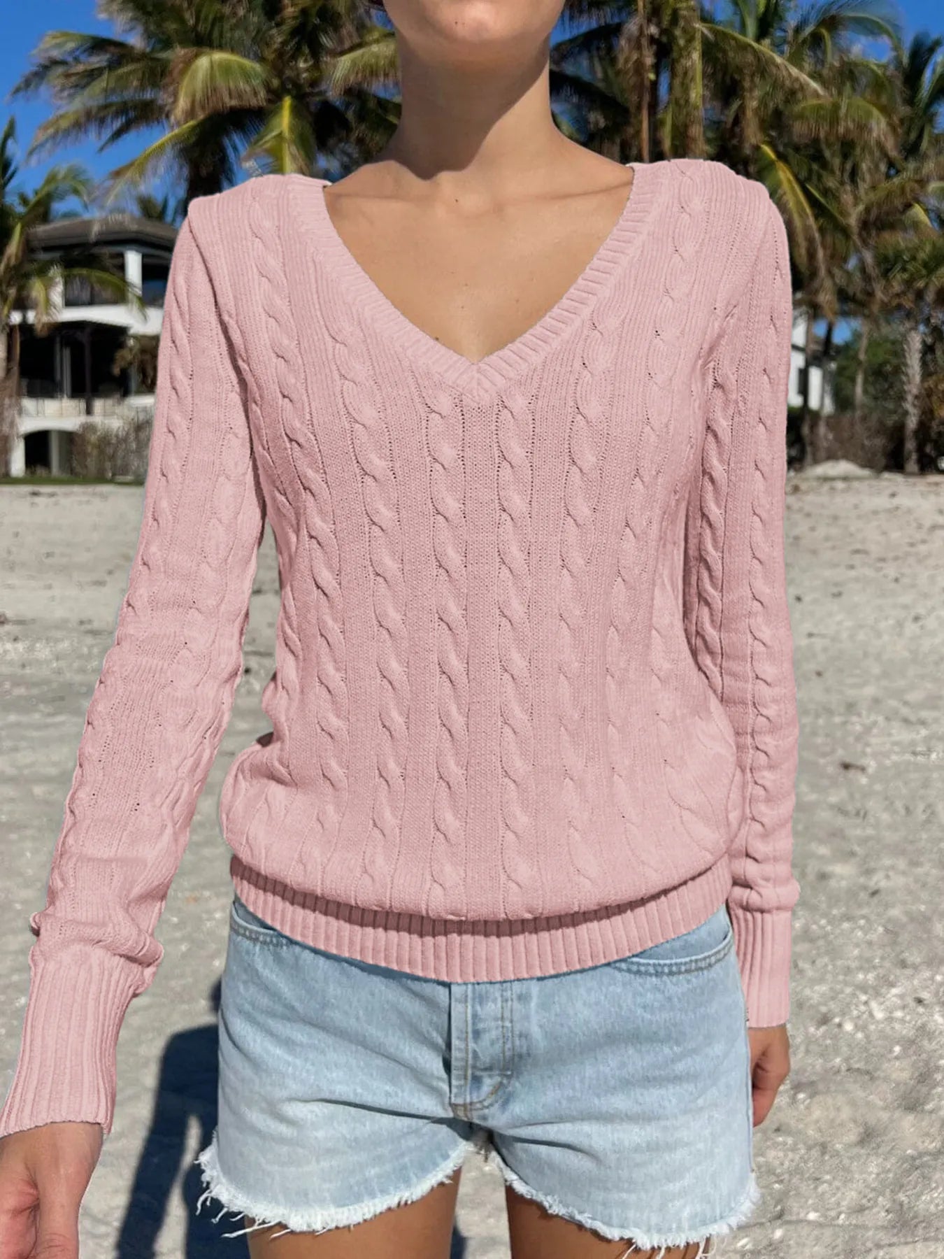 Cable Knit V-Neck Sweater