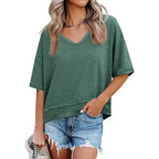 Oversize V-Neck Short Sleeve Casual Flowy Top