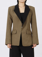 Contrast Lapel Collar Long Sleeve Blazer