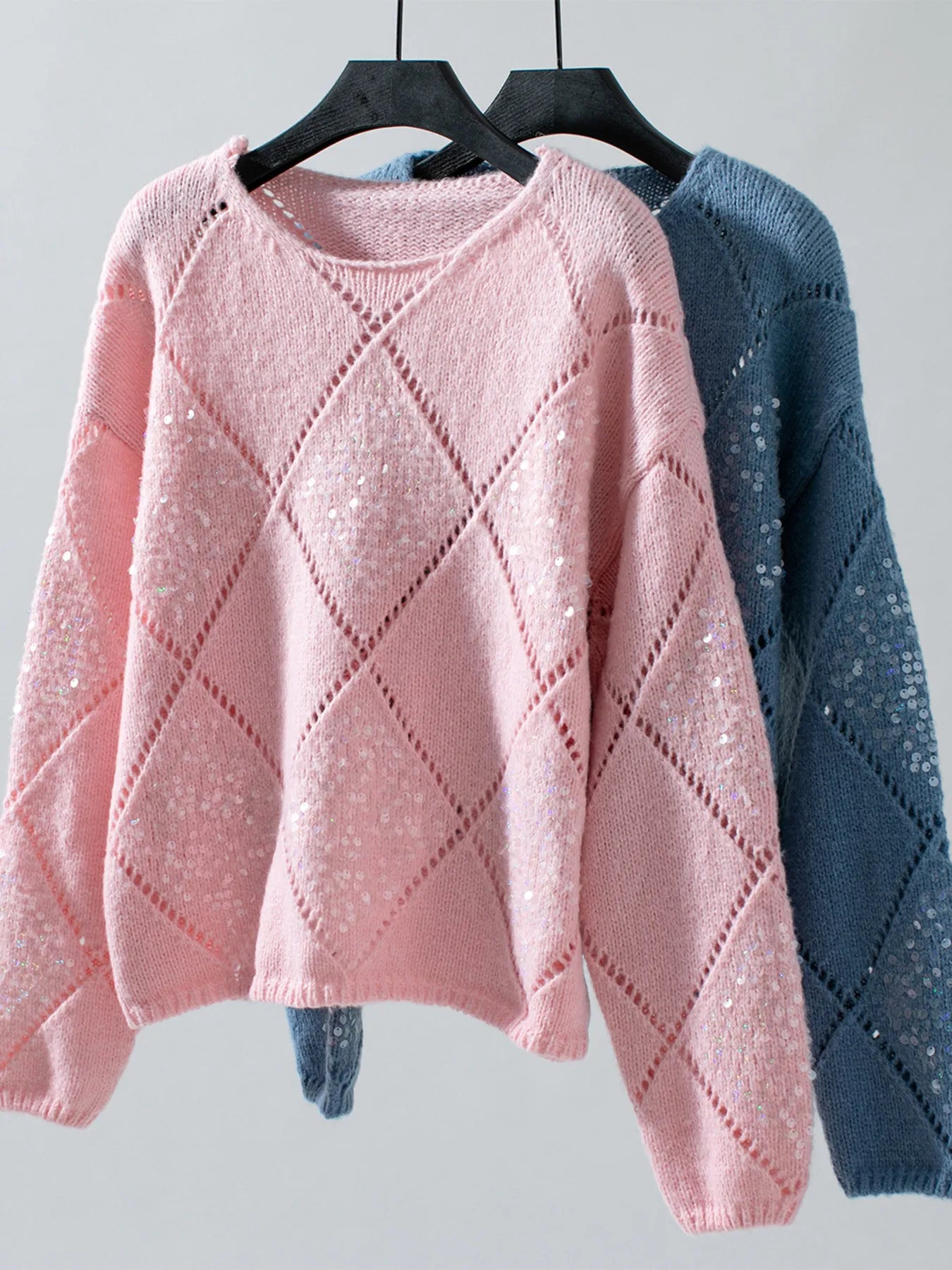 Sequin Openwork Long Sleeve Sweater